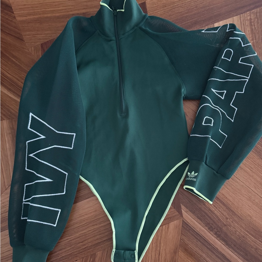 adidas Green Mesh Long-Sleeve Bodysuit with Lime Trim